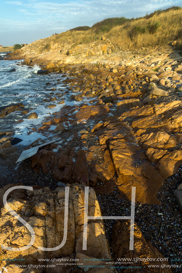 Sunset view of the rocks at the coastline of Chernomorets, Burgas region, Bulgaria