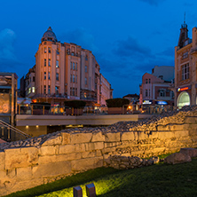 PLOVDIV, BULGARIA - AUGUST 22,  2017: Night photo of Knyaz Alexander I street in city of Plovdiv, Bulgaria