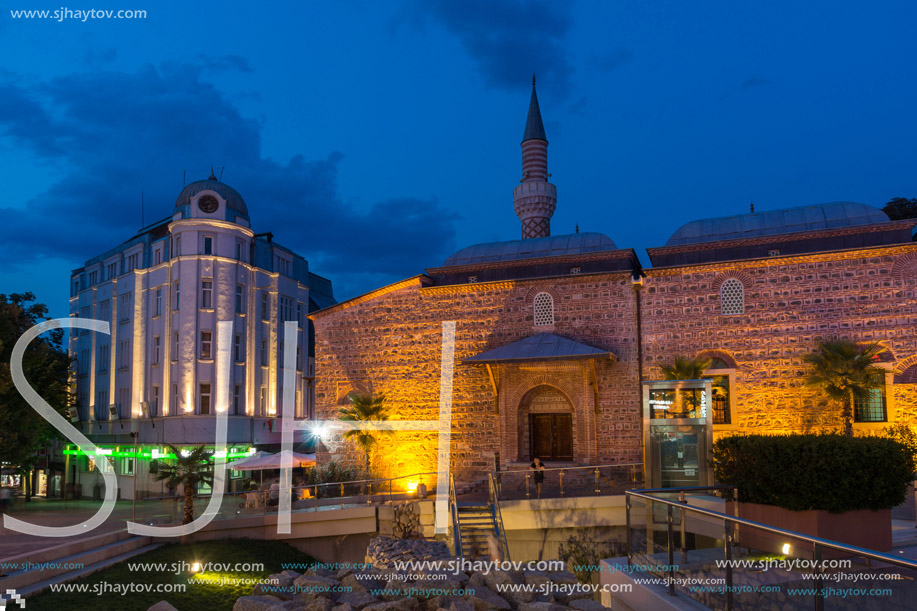 PLOVDIV, BULGARIA - AUGUST 22,  2017: Dzhumaya Mosque and Roman stadium in city of Plovdiv, Bulgaria