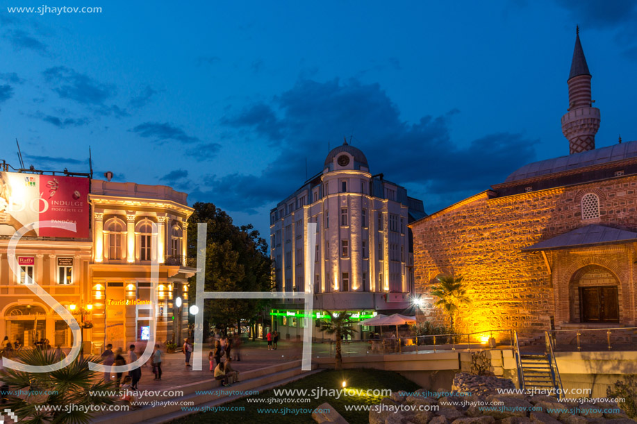 PLOVDIV, BULGARIA - AUGUST 22,  2017: Dzhumaya Mosque and Roman stadium in city of Plovdiv, Bulgaria