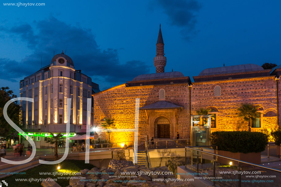 PLOVDIV, BULGARIA - AUGUST 22,  2017: Dzhumaya Mosque and Roman stadium in city of Plovdiv, Bulgaria