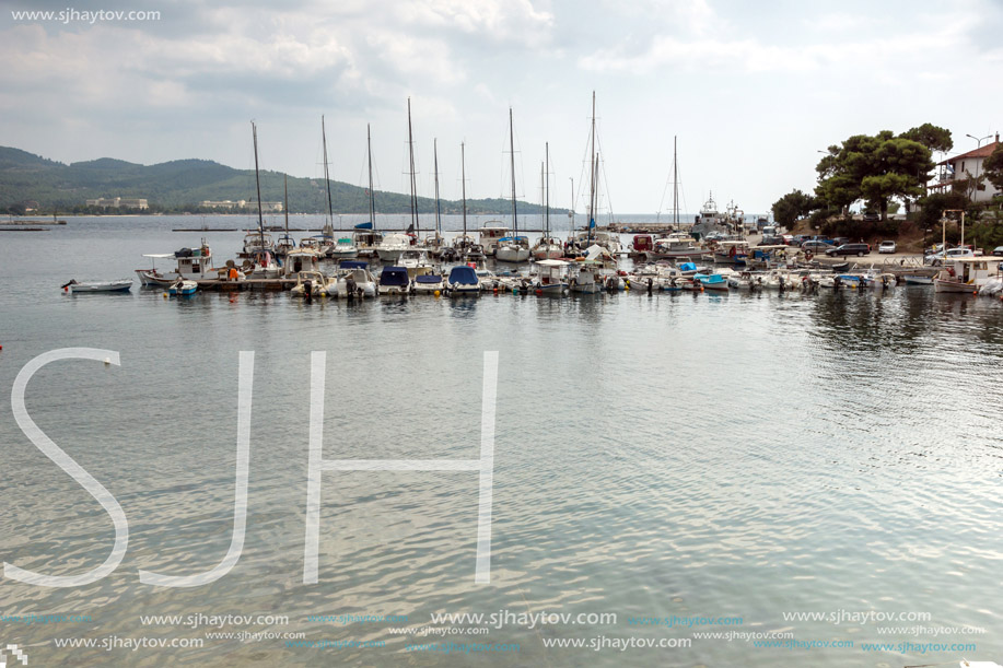 CHALKIDIKI, CENTRAL MACEDONIA, GREECE - AUGUST 25, 2014: Panoramic view of Neos Marmaras at Sithonia peninsula, Chalkidiki, Central Macedonia, Greece