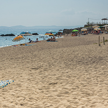 CHALKIDIKI, CENTRAL MACEDONIA, GREECE - AUGUST 25, 2014: Seascape of Tristinika beach at Sithonia peninsula, Chalkidiki, Central Macedonia, Greece