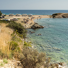 CHALKIDIKI, CENTRAL MACEDONIA, GREECE - AUGUST 25, 2014: Seascape of Tristinikouda beach at Sithonia peninsula, Chalkidiki, Central Macedonia, Greece
