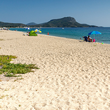 CHALKIDIKI, CENTRAL MACEDONIA, GREECE - AUGUST 25, 2014: Seascape of Toroni beach at Sithonia peninsula, Chalkidiki, Central Macedonia, Greece