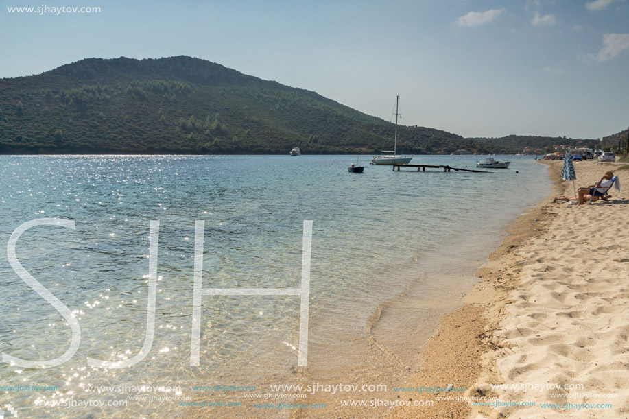 CHALKIDIKI, CENTRAL MACEDONIA, GREECE - AUGUST 25, 2014: Seascape of Porto Koufo beach at Sithonia peninsula, Chalkidiki, Central Macedonia, Greece
