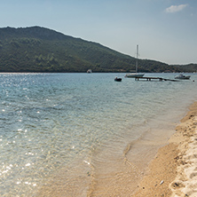 CHALKIDIKI, CENTRAL MACEDONIA, GREECE - AUGUST 25, 2014: Seascape of Porto Koufo beach at Sithonia peninsula, Chalkidiki, Central Macedonia, Greece