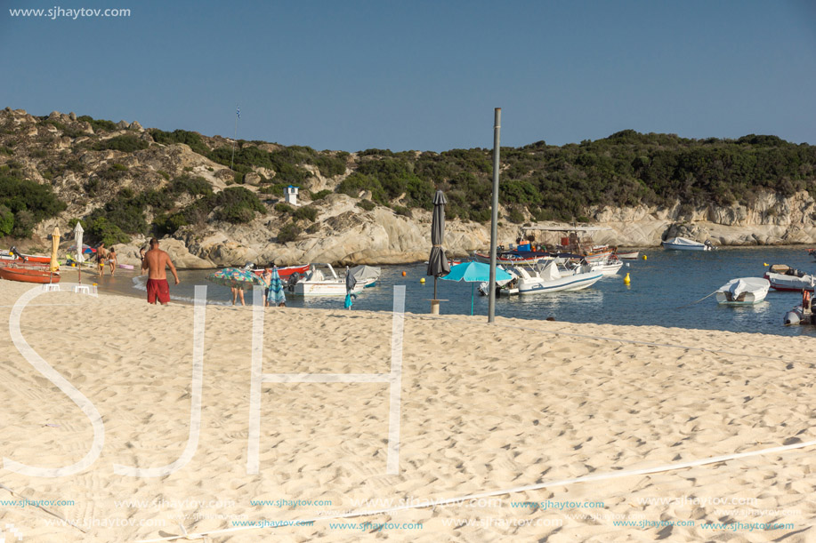 CHALKIDIKI, CENTRAL MACEDONIA, GREECE - AUGUST 25, 2014: Seascape of Kalamitsi beach at Sithonia peninsula, Chalkidiki, Central Macedonia, Greece