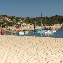 CHALKIDIKI, CENTRAL MACEDONIA, GREECE - AUGUST 25, 2014: Seascape of Kalamitsi beach at Sithonia peninsula, Chalkidiki, Central Macedonia, Greece