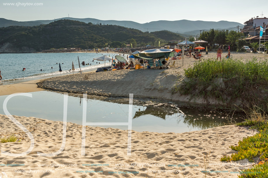 CHALKIDIKI, CENTRAL MACEDONIA, GREECE - AUGUST 25, 2014: Seascape of Kalamitsi beach at Sithonia peninsula, Chalkidiki, Central Macedonia, Greece