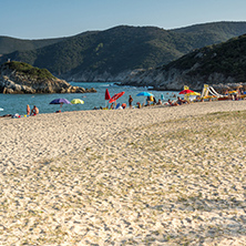 CHALKIDIKI, CENTRAL MACEDONIA, GREECE - AUGUST 25, 2014: Seascape of Kalamitsi beach at Sithonia peninsula, Chalkidiki, Central Macedonia, Greece