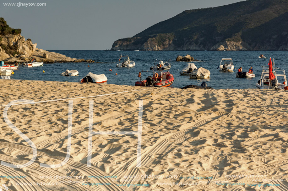 CHALKIDIKI, CENTRAL MACEDONIA, GREECE - AUGUST 25, 2014: Seascape of Kalamitsi beach at Sithonia peninsula, Chalkidiki, Central Macedonia, Greece