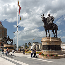 SKOPJE, REPUBLIC OF MACEDONIA - MAY  13, 2017: Skopje City Center and Gotse Delchev Monument, Macedonia