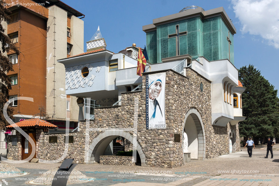 SKOPJE, REPUBLIC OF MACEDONIA - MAY  13, 2017:  Memorial House Mother Teresa in city of Skopje, Republic of Macedonia