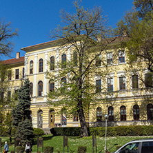 VELIKO TARNOVO, BULGARIA -  APRIL 11, 2017: Spring view of Faculty of Fine Arts at Veliko Tarnovo University, Bulgaria