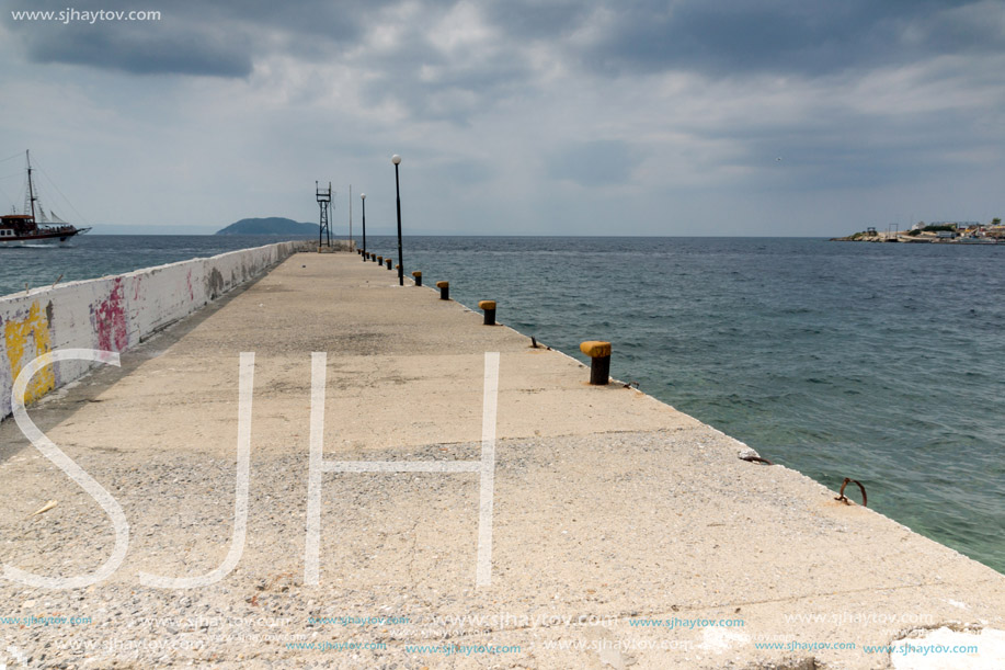 CHALKIDIKI, CENTRAL MACEDONIA, GREECE - AUGUST 25, 2014: Panorama of Coastline of town of Neos Marmaras at Sithonia peninsula, Chalkidiki, Central Macedonia, Greece