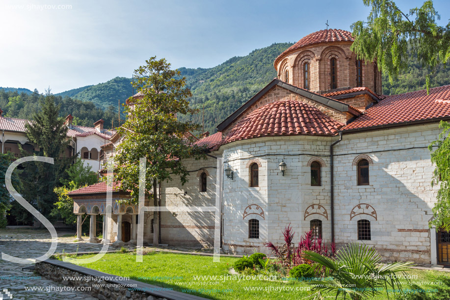 BACHKOVO MONASTERY, BULGARIA - AUGUST 23, 2017:  Panoramic view of Medieval Bachkovo Monastery, Bulgaria