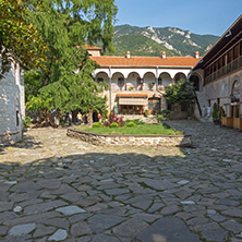 BACHKOVO MONASTERY, BULGARIA - AUGUST 23, 2017:  Panoramic view of Medieval Bachkovo Monastery, Bulgaria