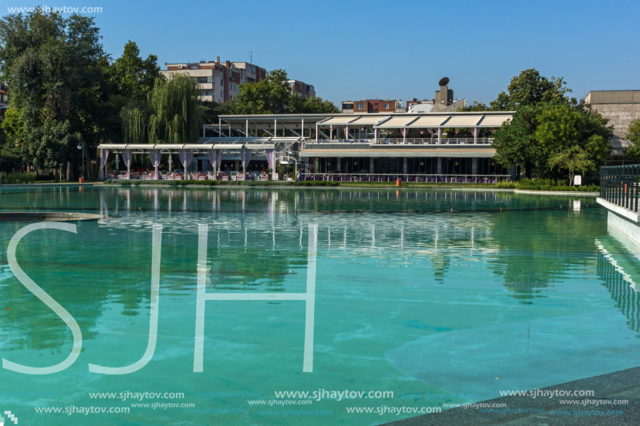 PLOVDIV, BULGARIA - SEPTEMBER 1, 2017:  Panoramic view  of Singing Fountains in City of Plovdiv, Bulgaria