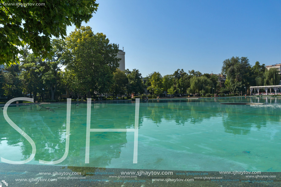 PLOVDIV, BULGARIA - SEPTEMBER 1, 2017:  Panoramic view  of Singing Fountains in City of Plovdiv, Bulgaria