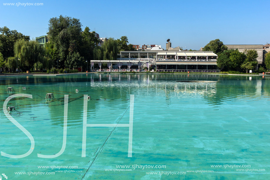 PLOVDIV, BULGARIA - SEPTEMBER 1, 2017:  Panoramic view  of Singing Fountains in City of Plovdiv, Bulgaria