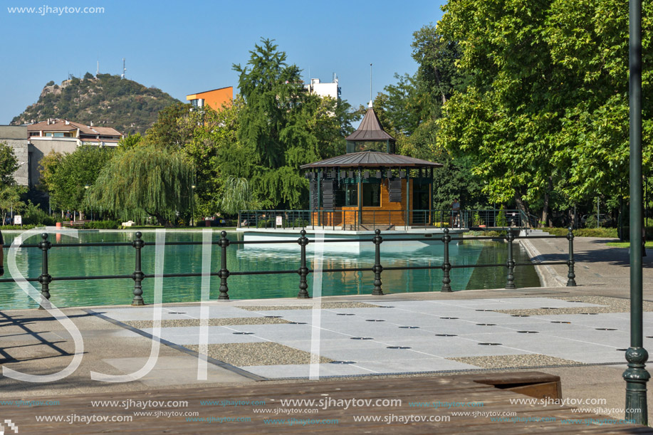 PLOVDIV, BULGARIA - SEPTEMBER 1, 2017:  Panoramic view  of Singing Fountains in City of Plovdiv, Bulgaria