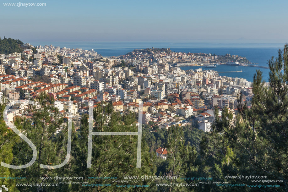 Panoramic view to city of Kavala, East Macedonia and Thrace, Greece