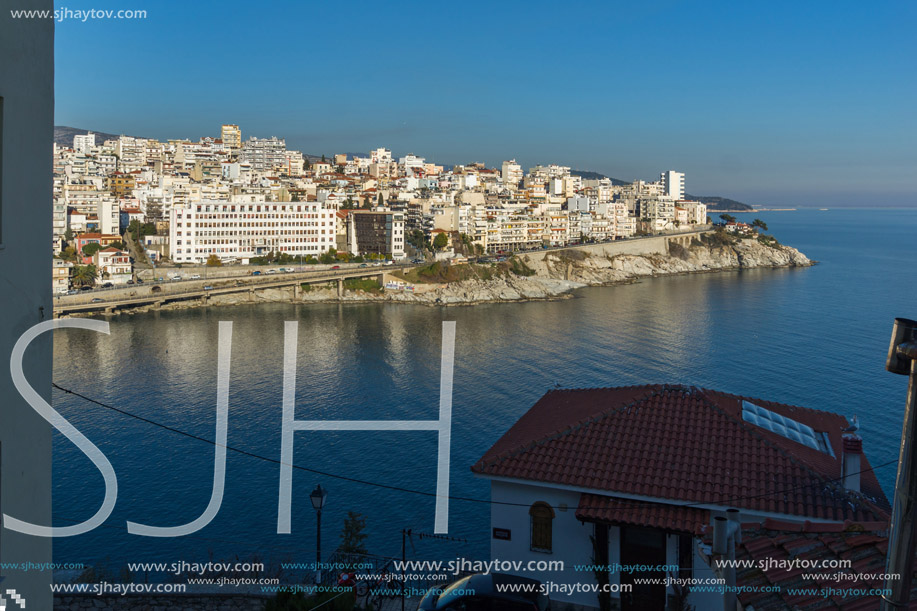 Panorama to city of Kavala from old town, East Macedonia and Thrace, Greece