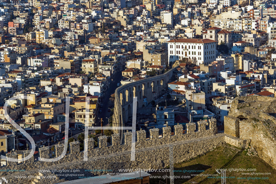 Sunset Panorama to city of Kavala, East Macedonia and Thrace, Greece