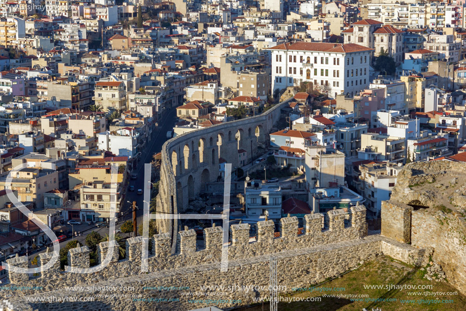 Sunset Panorama to city of Kavala, East Macedonia and Thrace, Greece