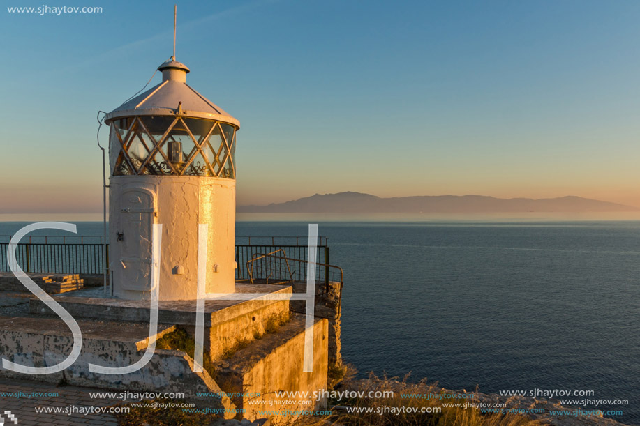 Sunset over Lighthouse in Kavala, East Macedonia and Thrace, Greece