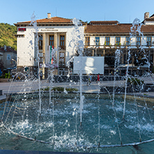 PETRICH, BULGARIA - SEPTEMBER 6, 2017:  Panoramic view of Centre of town of Petrich, Blagoevgrad region, Bulgaria