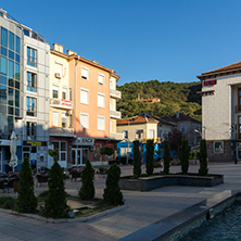 PETRICH, BULGARIA - SEPTEMBER 6, 2017:  Panoramic view of Centre of town of Petrich, Blagoevgrad region, Bulgaria