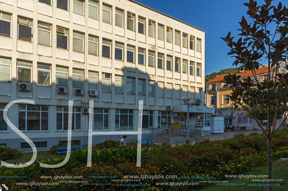 PETRICH, BULGARIA - SEPTEMBER 6, 2017:  Panoramic view of Centre of town of Petrich, Blagoevgrad region, Bulgaria