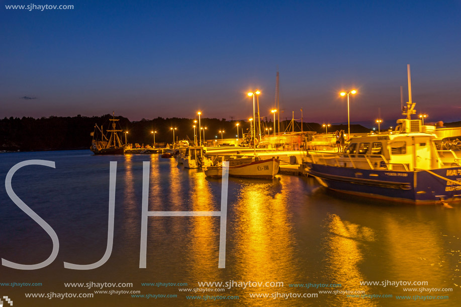 CHERNOMORETS, BULGARIA - AUGUST 14, 2017: Amazing Night seascape of port of Chernomorets, Burgas region, Bulgaria