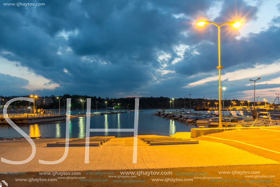 CHERNOMORETS, BULGARIA - AUGUST 15, 2017: Amazing Night seascape of port of Chernomorets, Burgas region, Bulgaria