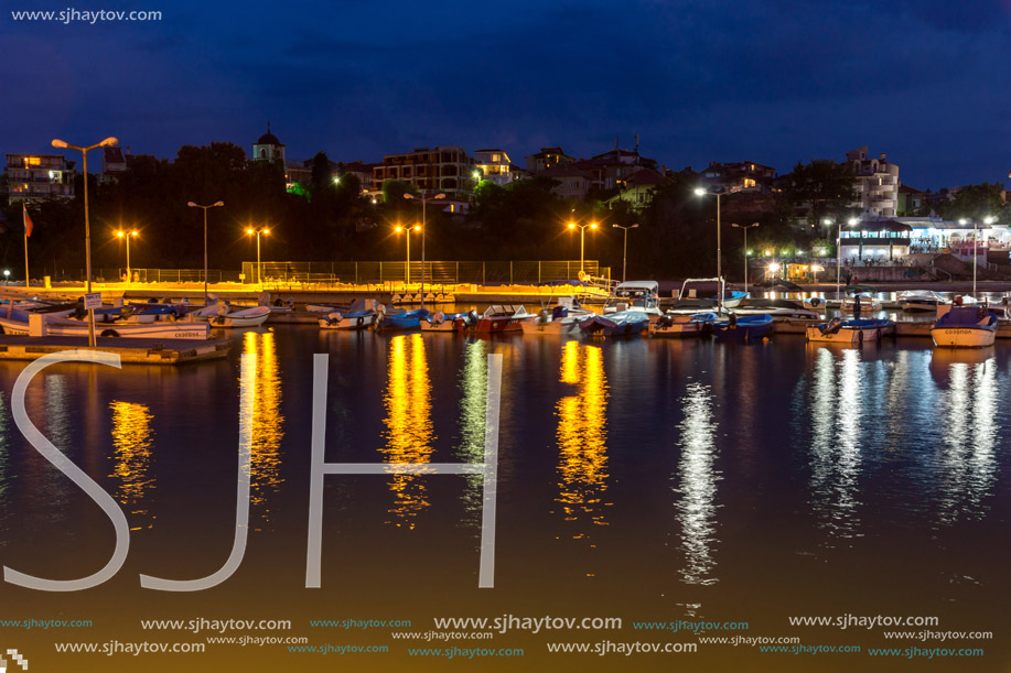CHERNOMORETS, BULGARIA - AUGUST 15, 2017: Amazing Night seascape of port of Chernomorets, Burgas region, Bulgaria