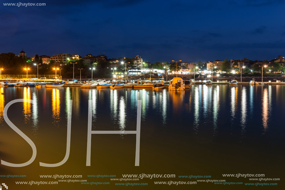 CHERNOMORETS, BULGARIA - AUGUST 15, 2017: Amazing Night seascape of port of Chernomorets, Burgas region, Bulgaria