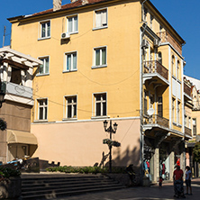 PLOVDIV, BULGARIA - SEPTEMBER 1, 2017:  Panorama of central street Knyaz Alexander I in city of Plovdiv, Bulgaria