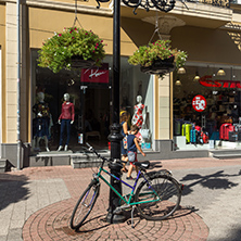 PLOVDIV, BULGARIA - SEPTEMBER 1, 2017:  Panorama of central street Knyaz Alexander I in city of Plovdiv, Bulgaria
