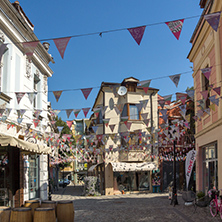 PLOVDIV, BULGARIA - SEPTEMBER 1, 2017:  Street in district Kapana, city of Plovdiv, Bulgaria