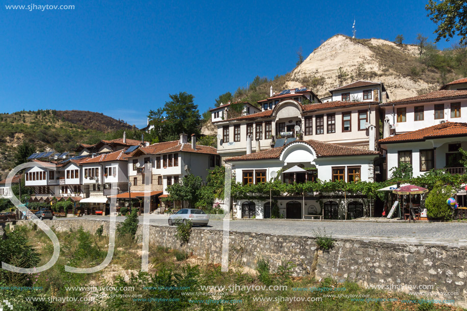 MELNIK, BULGARIA - SEPTEMBER 7, 2017:  Panorama with Old houses in town of Melnik, Blagoevgrad region, Bulgaria