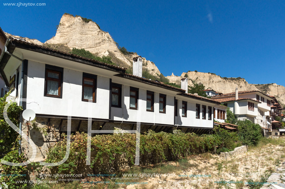 MELNIK, BULGARIA - SEPTEMBER 7, 2017:  Panorama with Old houses in town of Melnik, Blagoevgrad region, Bulgaria