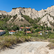 MELNIK, BULGARIA - SEPTEMBER 7, 2017:  Panorama with Old houses in town of Melnik, Blagoevgrad region, Bulgaria