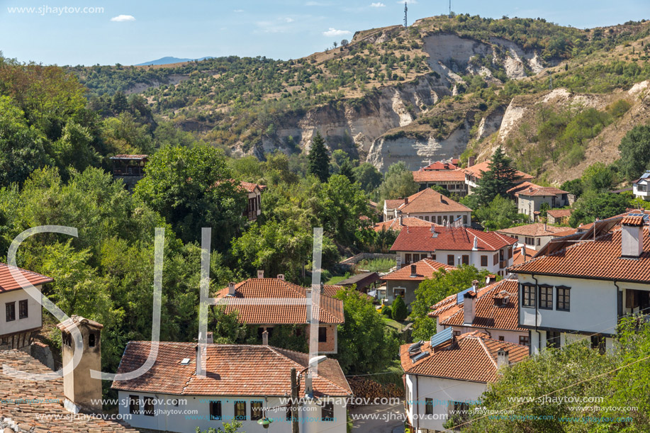 MELNIK, BULGARIA - SEPTEMBER 7, 2017:  Panorama with Old houses in town of Melnik, Blagoevgrad region, Bulgaria