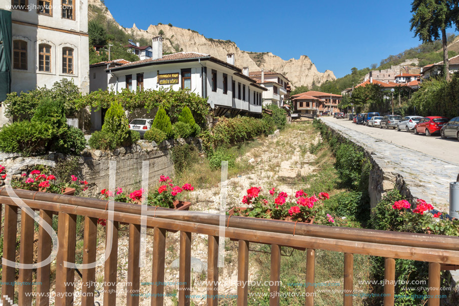 MELNIK, BULGARIA - SEPTEMBER 7, 2017:  Panorama with Old houses in town of Melnik, Blagoevgrad region, Bulgaria