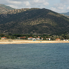 Panoramic view of Sykia Beach at Sithonia peninsula, Chalkidiki, Central Macedonia, Greece