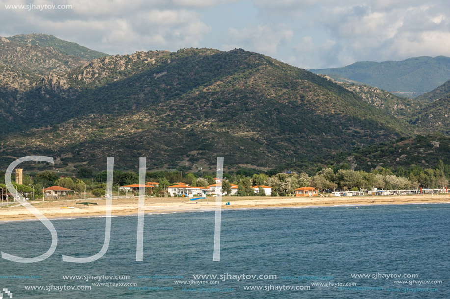 Panoramic view of Sykia Beach at Sithonia peninsula, Chalkidiki, Central Macedonia, Greece