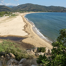 Panoramic view of Sykia Beach at Sithonia peninsula, Chalkidiki, Central Macedonia, Greece