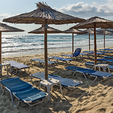 Panoramic view of Sarti Beach at Sithonia peninsula, Chalkidiki, Central Macedonia, Greece
